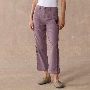 Sundance Embroidered Utility Ankle Crop Pants Dusty Mauve Boho Floral Size 10